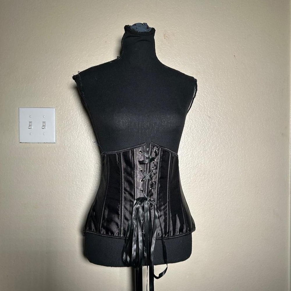 Fashion Costumes Black Satin Lace-Up Corset Waist Cincher Top Small Deadstock